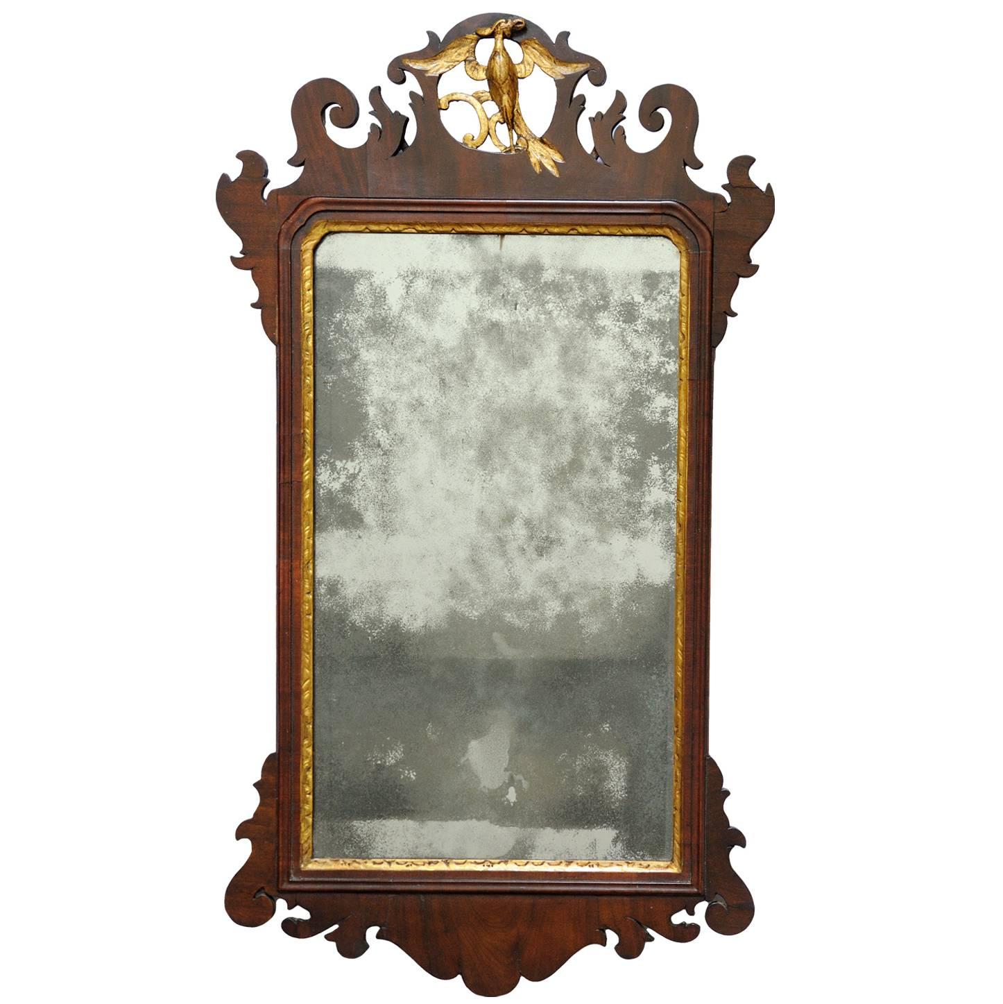 English George III Mahogany Giltwood Chippendale Style Fret Mirror, circa 1750 For Sale