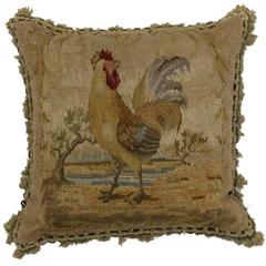 Late 19th Century Antique European Tapestry Pillow with Rooster
