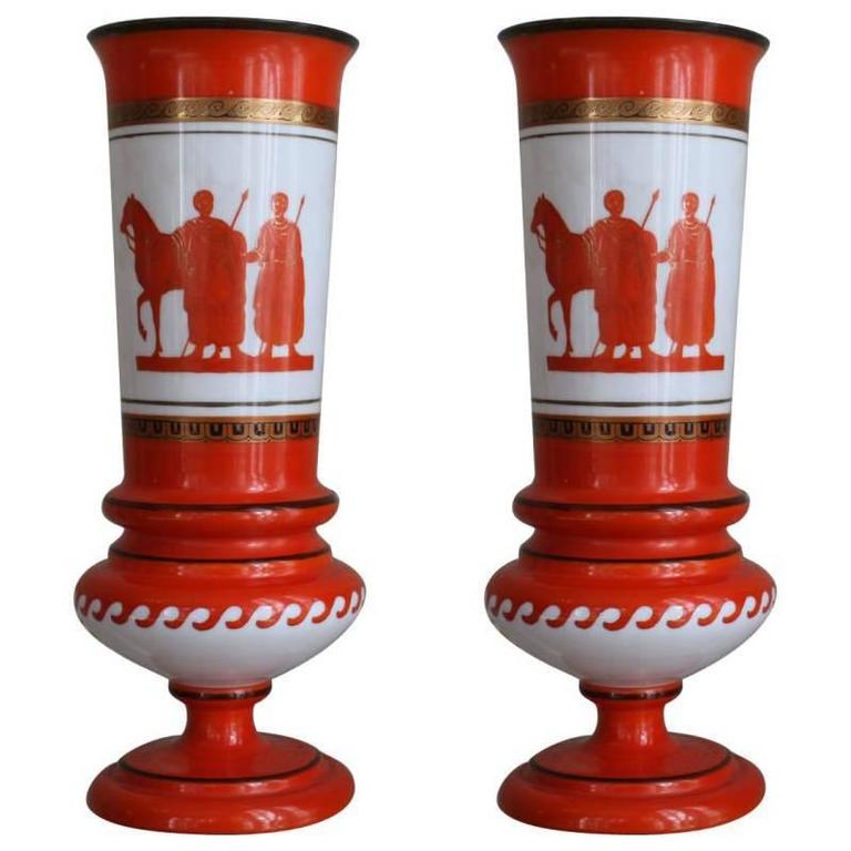 Pair of HandPainted Greek Revival, 19th Century Vases at 1stdibs