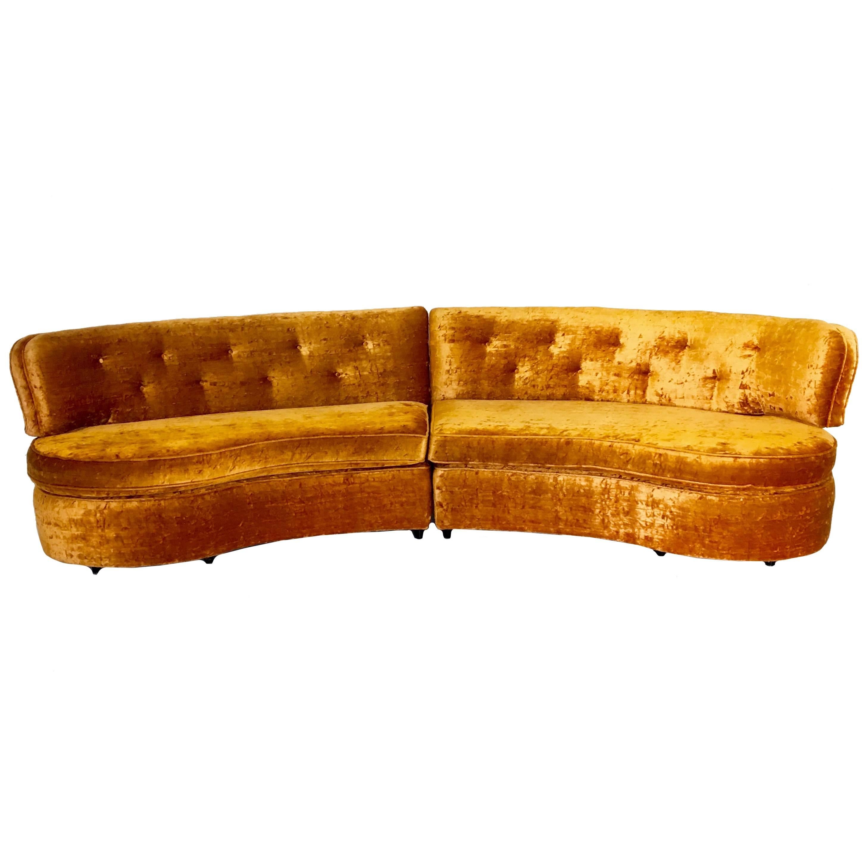 Mid-Century Orange Crush Curved Sectional Sofa