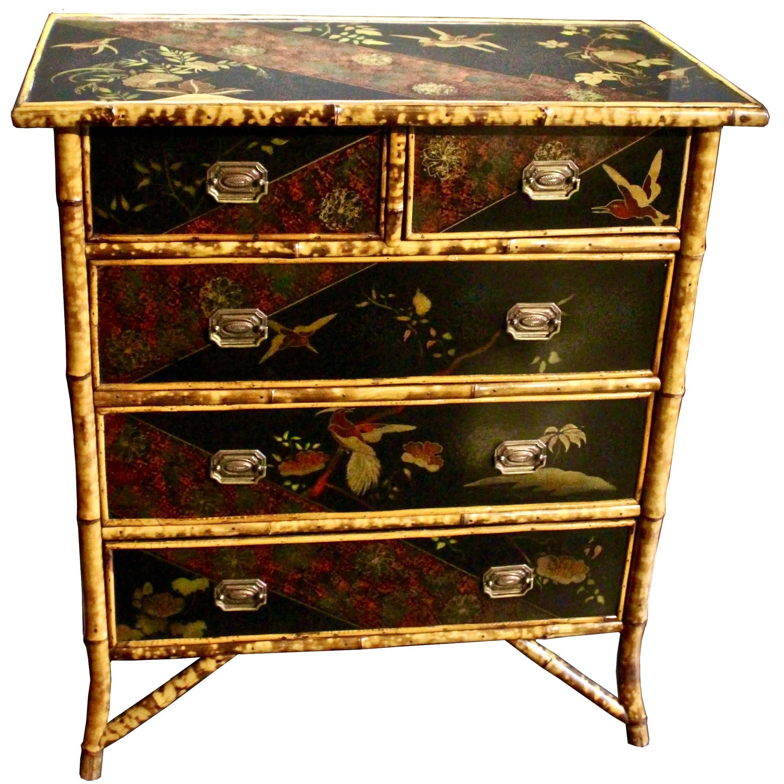 Victorian Black Lacquer and Japanned Chest of Drawers, circa 1890