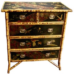 Victorian Black Lacquer and Japanned Chest of Drawers, circa 1890