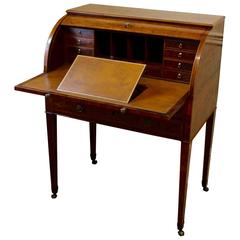 Antique George III Yew and Boxwood Strung Cylinder Bureau, circa 1790-1800
