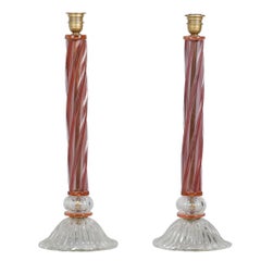 Pair of Mid-Century Tall Murano Glass Lamps