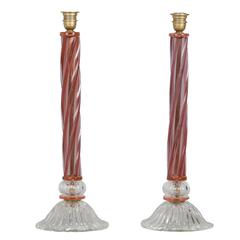 Pair of Mid-Century Tall Murano Glass Lamps 2