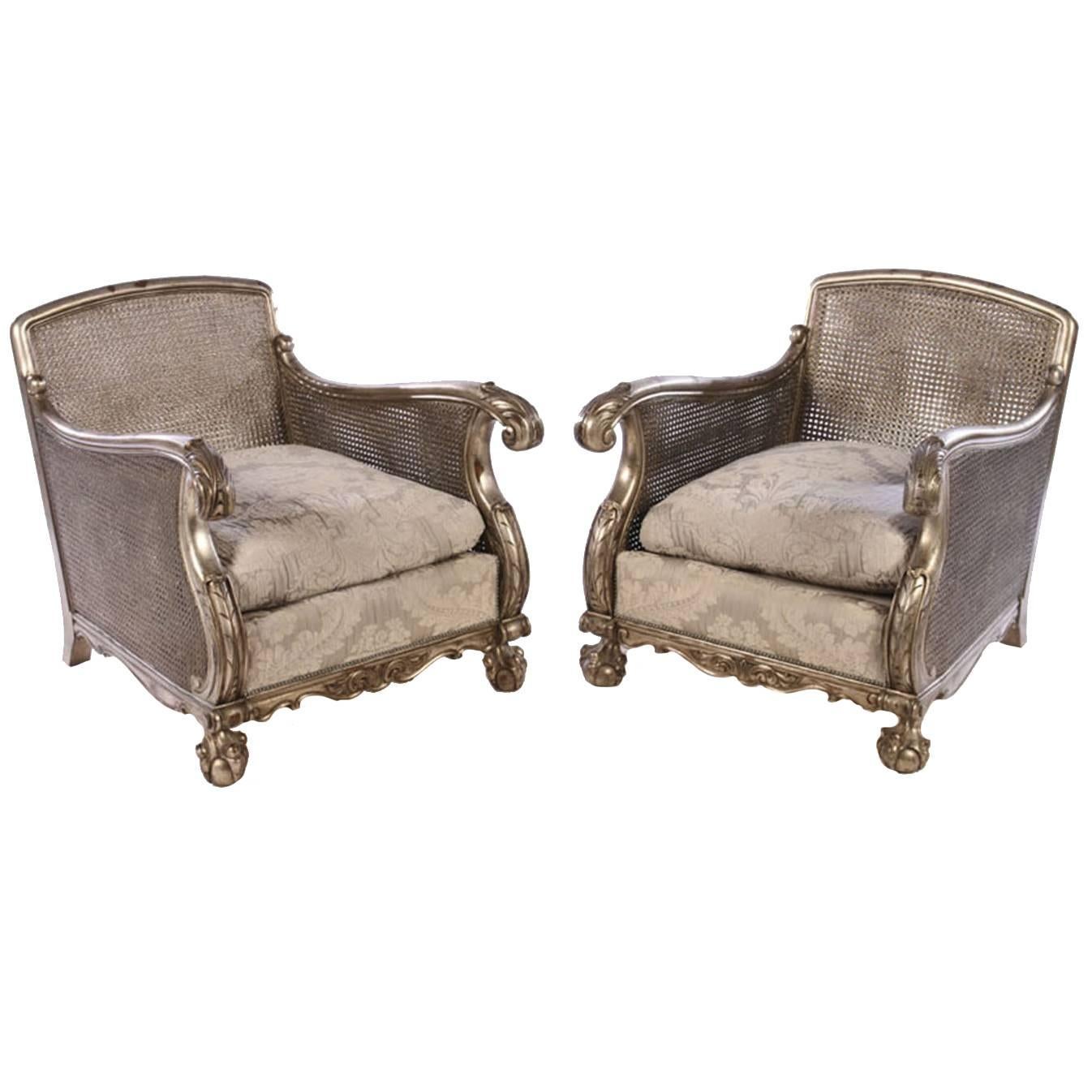 Grand and Elegant Pair of Carved Fauteuils