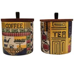 Anita Nylund Ceramic Coffee and Tea Jugs Jars with Teak Lid, Jie, Sweden