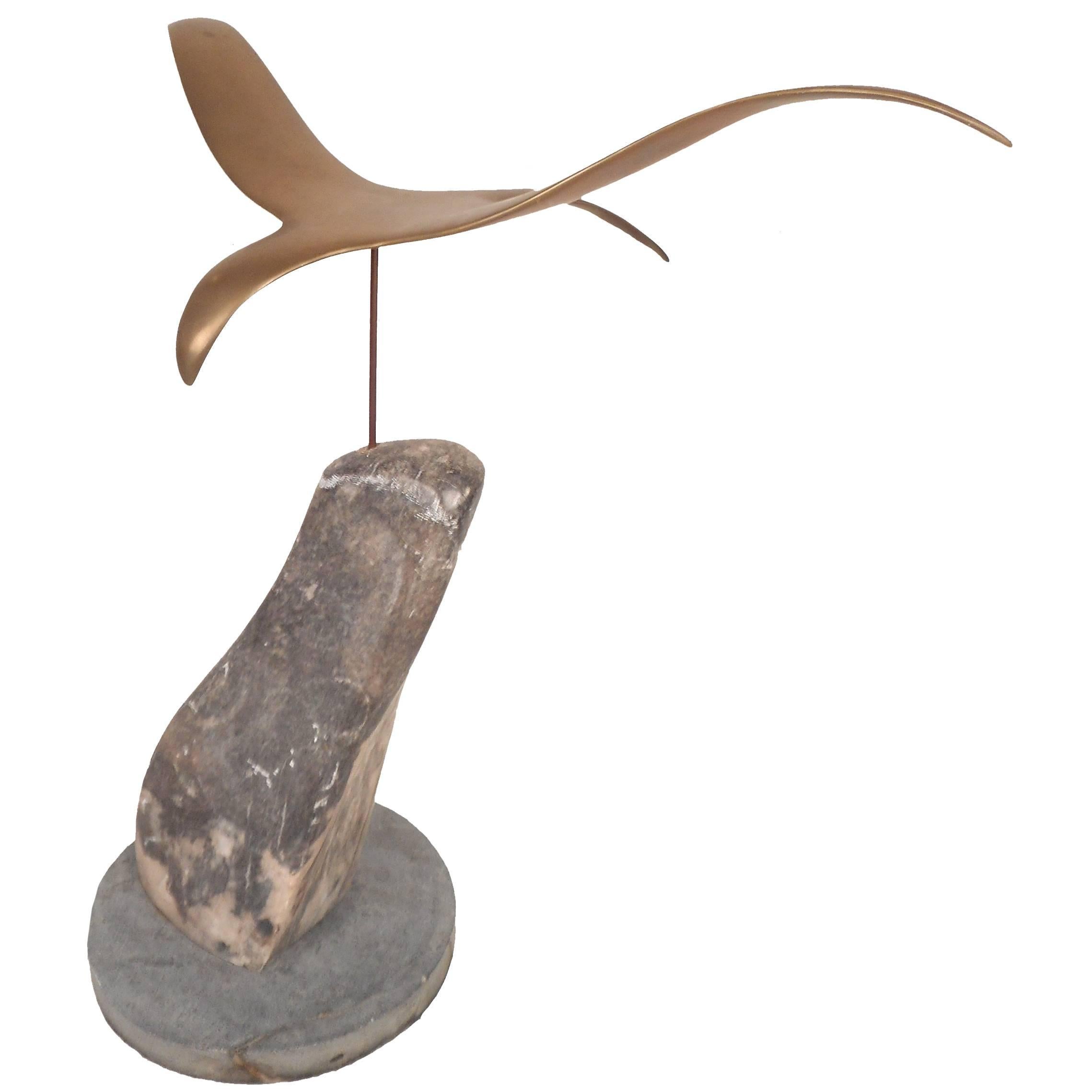 Mid-Century Modern Style Brass and Marble Seagull Sculpture