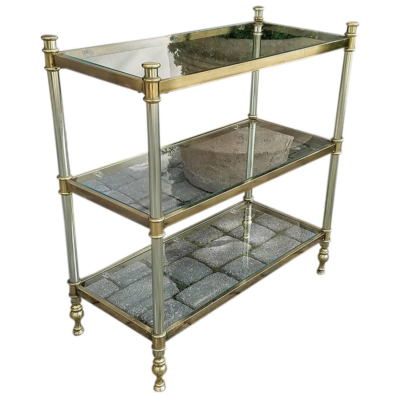 20th Century Brass or Glass Etagere, Three Shelves