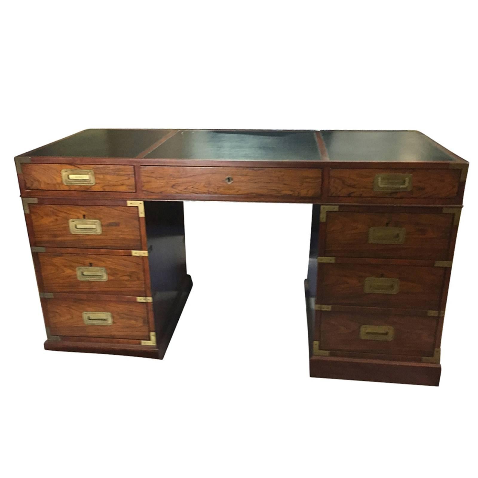 20th Century Faux Rosewood Campaign Style Partners Desk