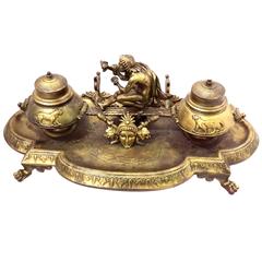Antique Neoclassical Grand Tour Bronze Inkwell, 19th Century