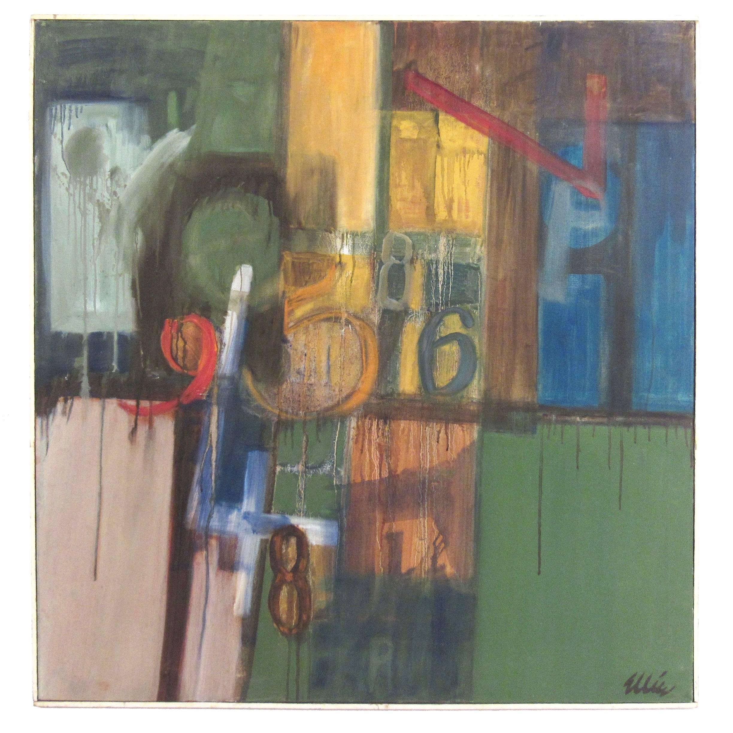 Mid-Century Modern Oil Painting on Canvas by Ellie Domsky