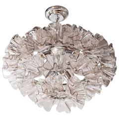 Midcentury Murano Chandelier with Smoked Handblown Glass Floral Elements