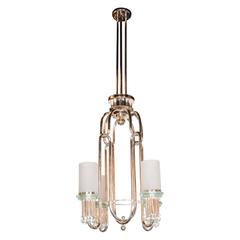 Art Deco Nickeled Bronze Sculptural Chandelier with Frosted Glass Shades