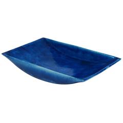 Guido Gambone Ceramic Blue Bowl Signed, Italy, 1950s