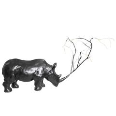 "Anemos" Black Rhino Sculpture, Plaster and Woods by Virginia Panichi, 2013