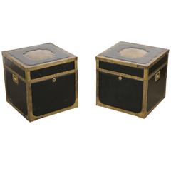 Attractive Pair of Leather and Brass Trunk Tables
