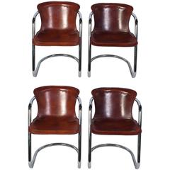Set of Willy Rizzo Dining Chairs with Cognac Leather 3