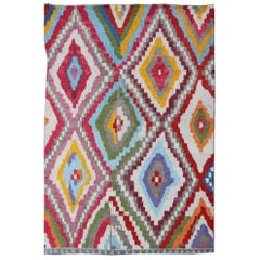 Modern Turkish Angora Tulu Rug with Colorful Diamond Design