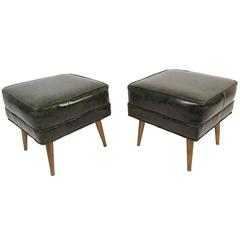 Mid-Century Modern Vinyl and Brass Mottled Foot Stools