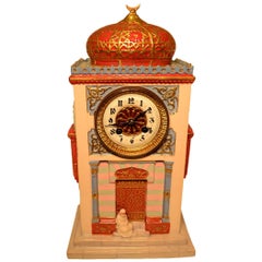 Unusual Orientalist Porcelain Desk or Mantel Clock of a Musk