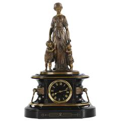 Fine Napoleon III Bronze Figural Slate Antique Mantel Clock by Japy Freres