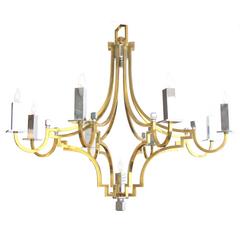 Stylish French 1960s Brass and Chrome Nine-Light Basket-Form Chandelier 6