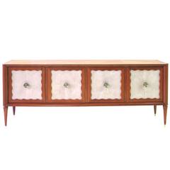 Long & Sleek Italian Paolo Buffa Cherrywood and Parchment Four-Door Sideboard