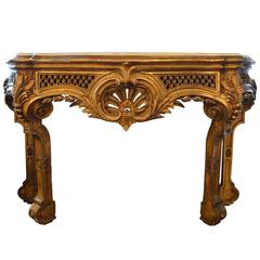 Antique Louis XV Style Hand-Carved Gold Gilt Marble-Top Console Antique Louis XV Style Hand-Carved Gold Gilt Marble-Top Console