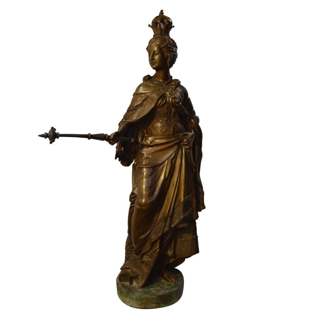  Important Large Bronze Crowned Royal Figure with Scepter For Sale