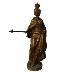 Vintage  Important Large Bronze Crowned Royal Figure with Scepter