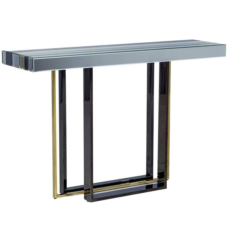 Tri Color Striped Mirror Console Table in the Style of Romeo Rega For Sale
