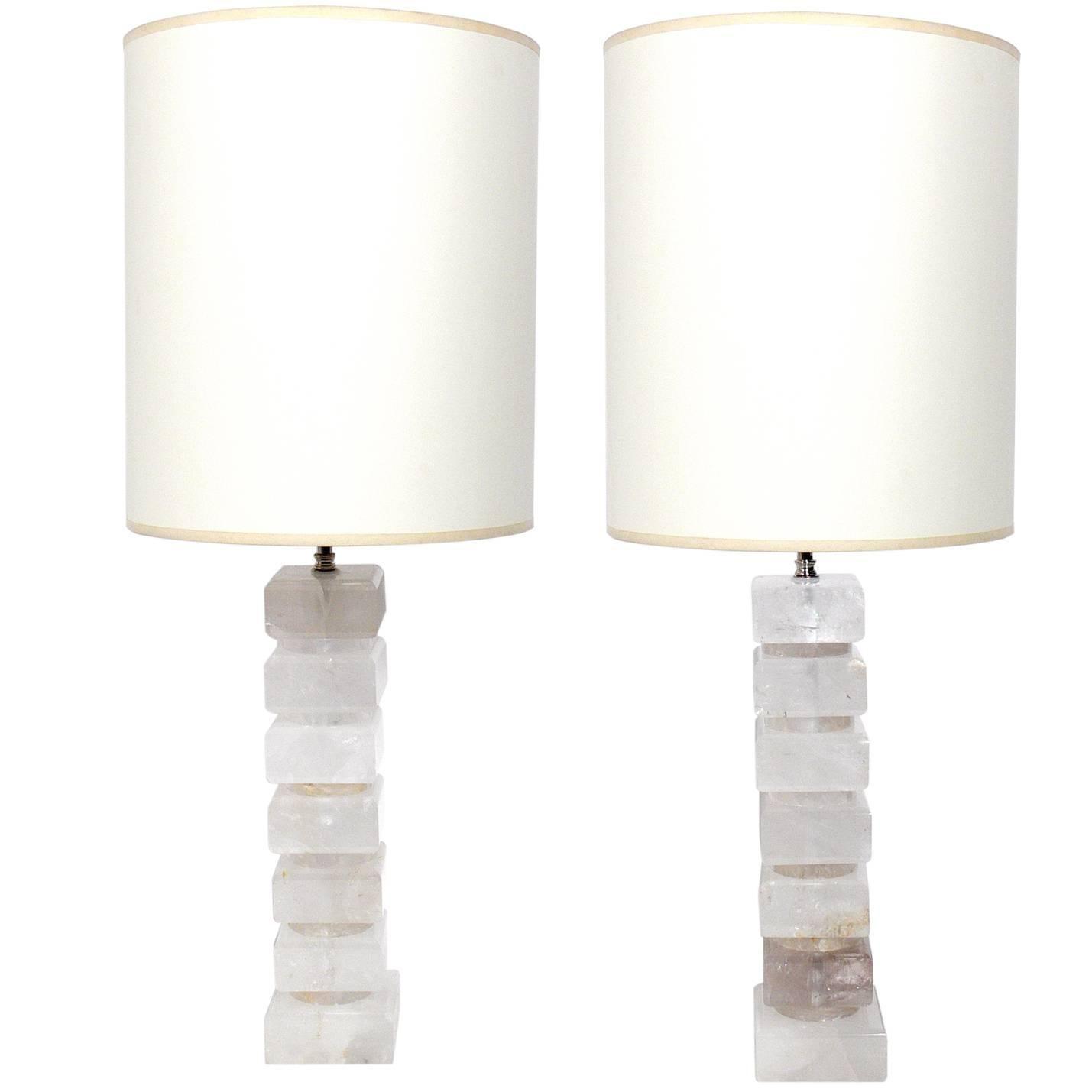 Pair of Rock Crystal Cube Lamps