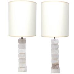 Pair of Rock Crystal Cube Lamps