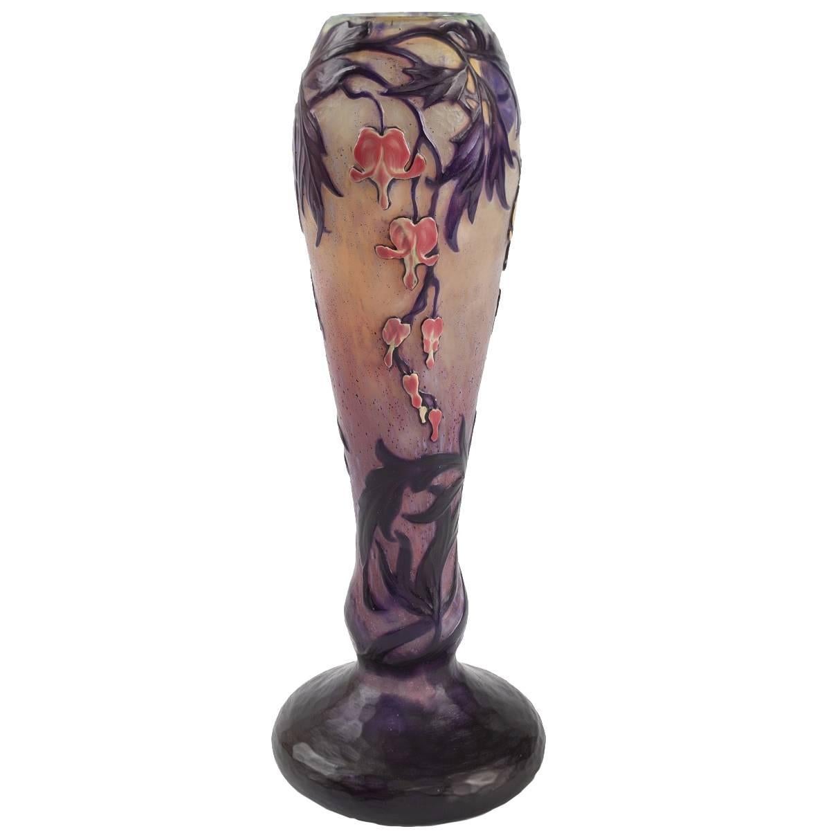 A French Bleeding Heart’ Enameled Cameo Glass Vase by Muller Frères