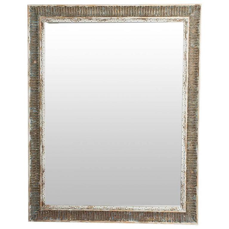 Large Antique Distressed Wood Framed Mirror at 1stdibs