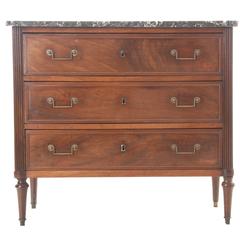 French 19th Century Transitional Walnut Commode with Marble Top