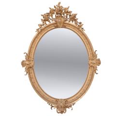 French 19th Century Oval Gold Gilt Mirror