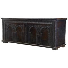 Antique 17th Century Continental Carved Oak Arcaded Coffer