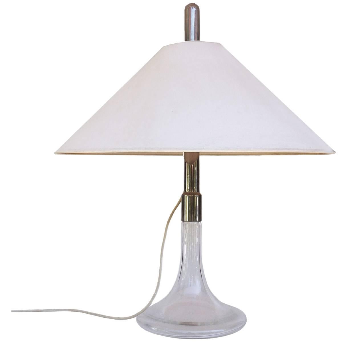 Lampada da tavolo Ingo Maurer in vetro e cromo, Design M, Germania, anni '60