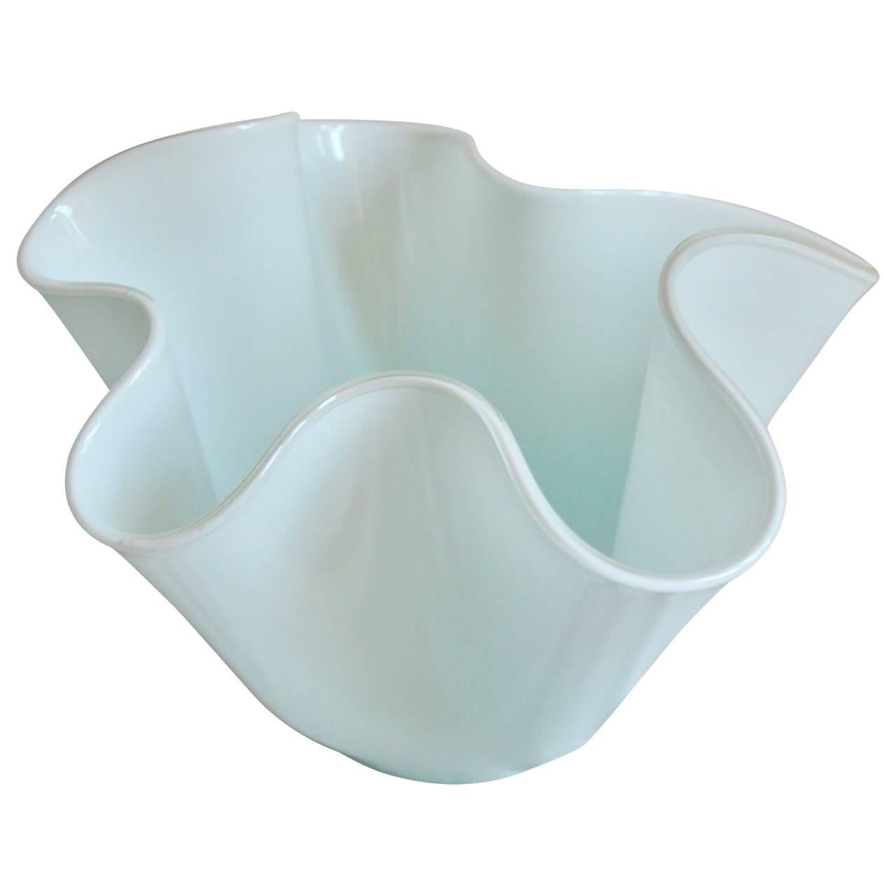 Venini White Opaline Vase with a Aqua Tint