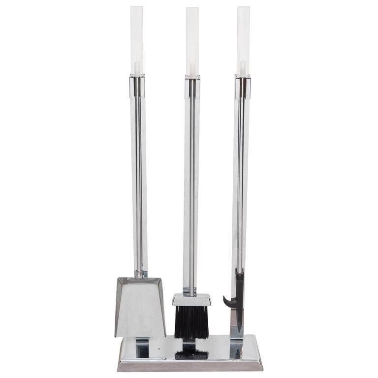 MidCentury Chrome Fireplace Tool Set with Lucite Handles at 1stDibs