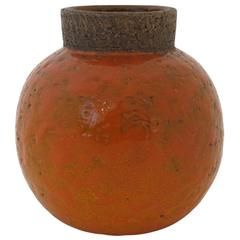 Bitossi Raymor Ceramic Vase Orange Spherical Signed, 1960s, Italy 9