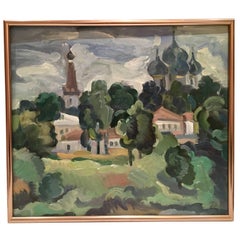 90'S Original Oil On Burlap Painting Landscape Painting By, D.H