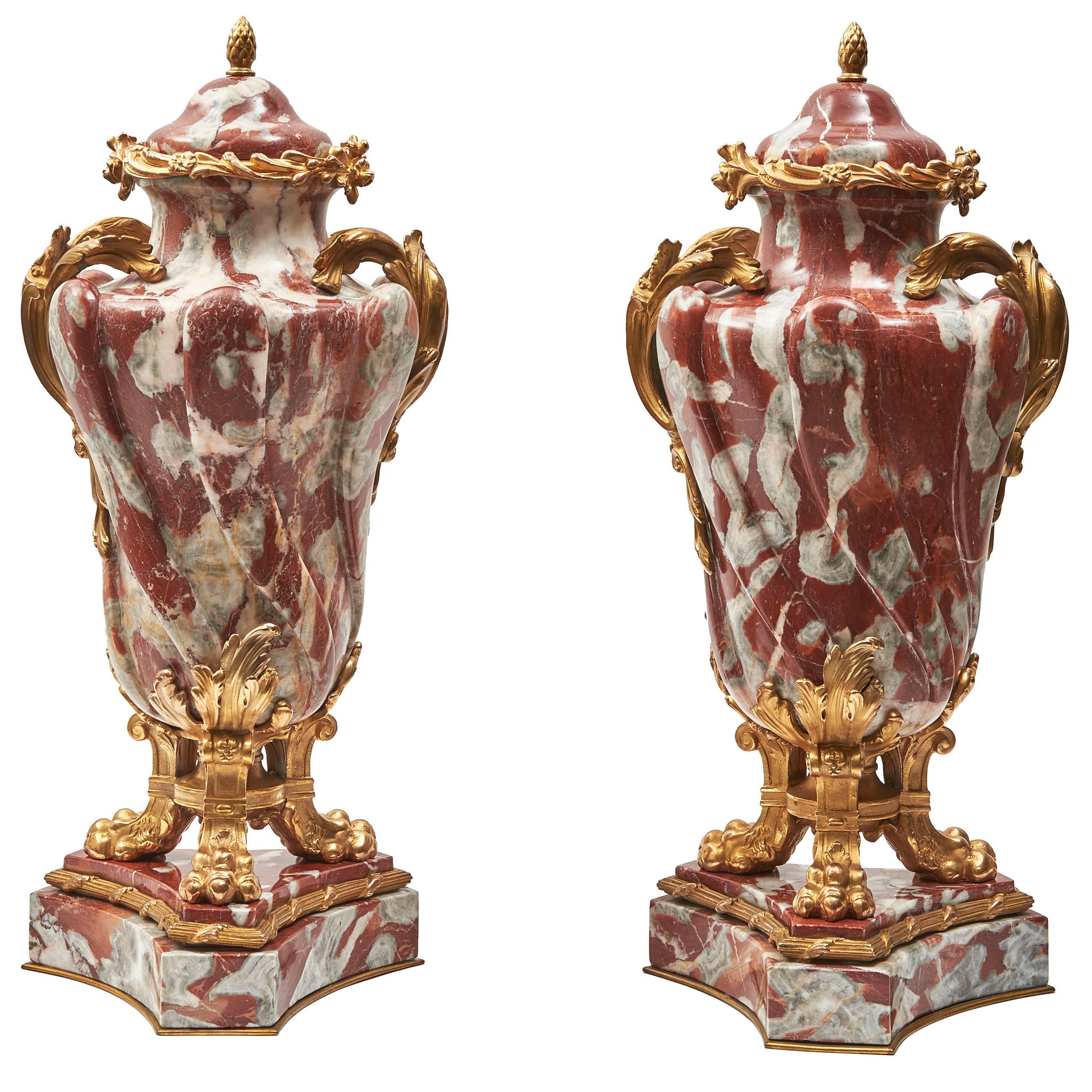 Pair of Large Louis XV Style Languedoc Marble Cassolettes, 19th Century For Sale