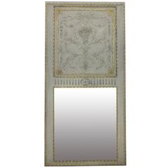 Large French Painted Trumeau Mirror