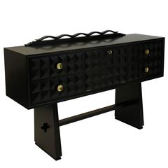 Italian Black Lacquered Geometric Credenza