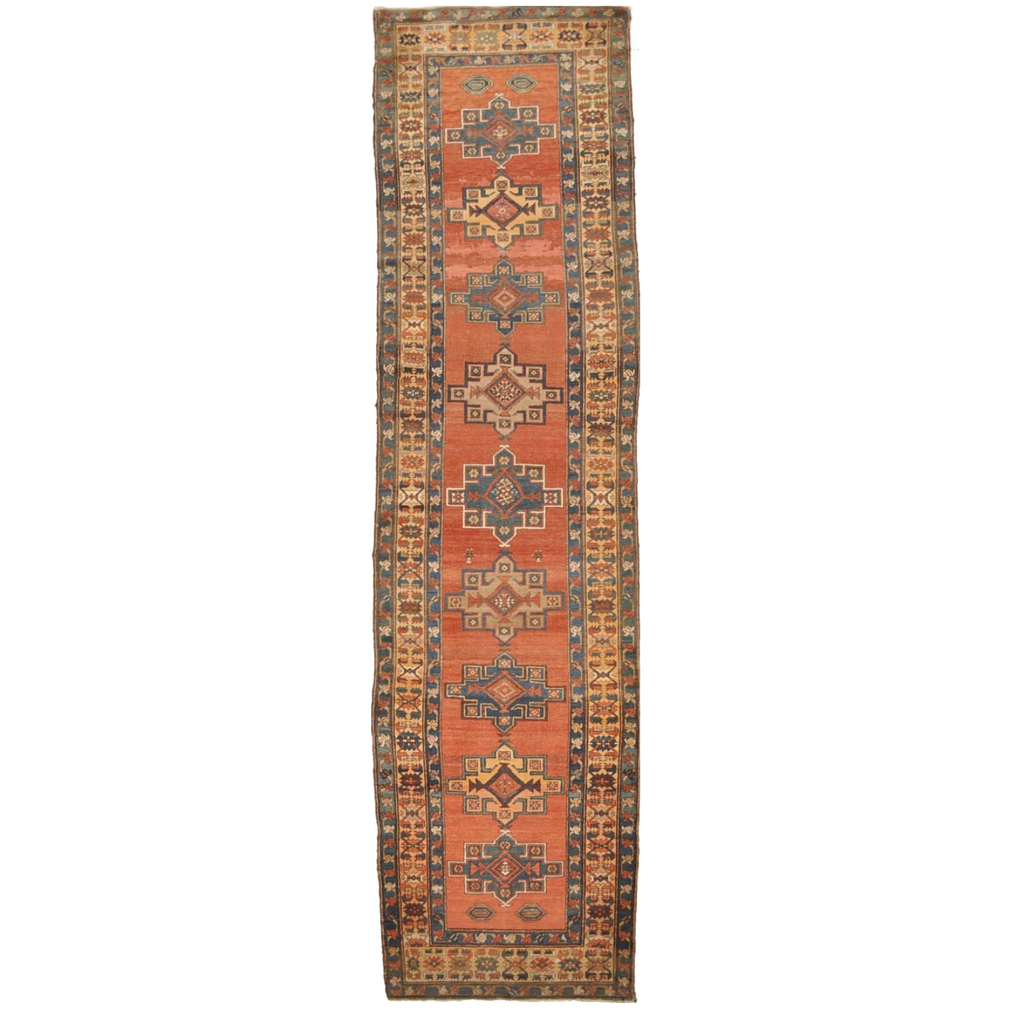 Antique Hand-Knotted Persian Bakshayesh Runner Rug For Sale