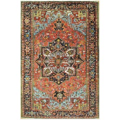 Antique Hand-Knotted Wool Persian Heriz Area Rug