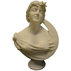 Fine Quality 19th Century Italian Marble Bust of a Young Beauty with Moon Crest